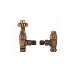 westminster thermostatic radiator valve, ant brass, angled