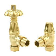 westminster thermostatic radiator valve, polished brass, angled