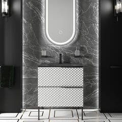 Elvia 600mm White Vanity Unit with Black Basin, Black Handles & Legs