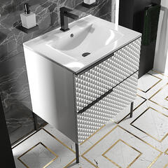 Elvia 600mm White Vanity Unit with White Basin, Black Handles & Legs