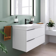 Elvia 950mm White Vanity Unit with White Basin, Black Handles