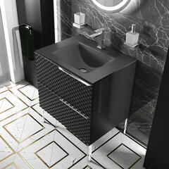 Elvia 600mm Black Vanity Unit with Black Basin, Chrome Handles & Legs