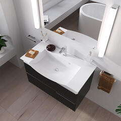 Elvia 950mm Black Vanity Unit with White Basin, Chrome Handles