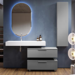 premium 1200 wall hung sink with optional cloud grey drawer storage