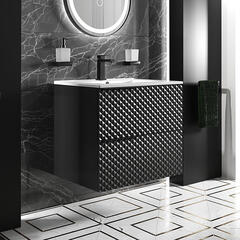 elvia 600 black vanity unit white basin black handles