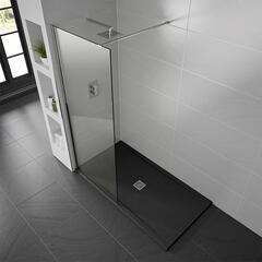 aqualavo 1500 rectangle shower tray black slate effect slimline chrome waste