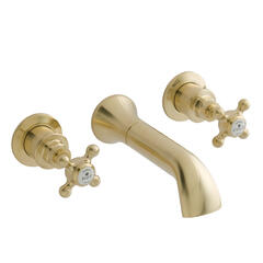 bayswater victrion brushed gold crosshead three hole wall bath filler tap with spout