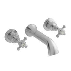 bayswater victrion brushed chrome crosshead three hole wall basin filler tap with spout