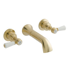 bayswater victrion brushed gold lever three hole wall basin filler tap with spout