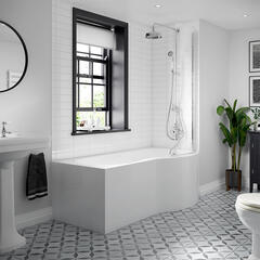 bc designs solidblue 1500 white p-shape bath lh