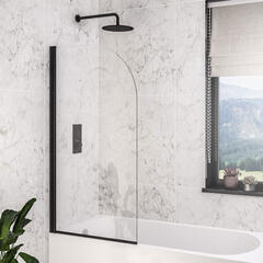 eastbrook black curved bath screen 800 x 1400mm