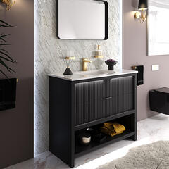 jasmine 1000mm floorstanding black vanity unit gold handles