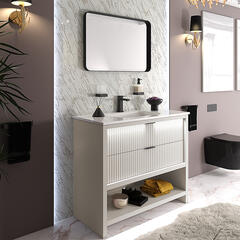 jasmine 1000mm floorstanding cashmere vanity unit black handles