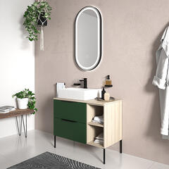 Alani 900 Green Vanity Rectangular Basin and shelves