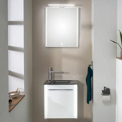 pelipal leonardo 460mm small vanity unit with led lighting | basin options, addons