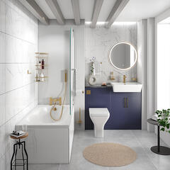 oliver navy blue 1100 fitted furniture small bath suite gold handles