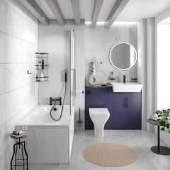 oliver navy blue 1100 fitted furniture small bath suite black handles