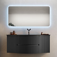 baden haus olimpia 1380 wall hung black vanity unit fluted texture