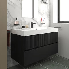 jasmine 1000 black wall vanity unit with white basin