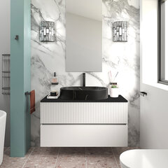 jasmine 1000 white wall vanity unit with black basin