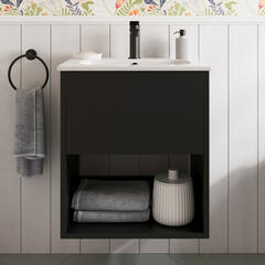 britton hackney 500mm wall hung black vanity unit with optional black tap