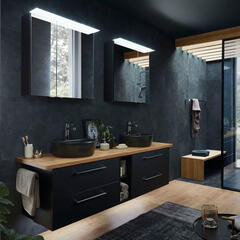 pelipal 9005 1820mm large wall hung vanity unit with double black basins and worktop