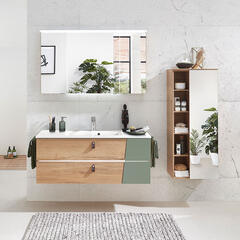 pelipal series 7040 1220mm wall hung two-tone vanity unit with drawers and optional mirror cabinet & mirrored tall cabinet