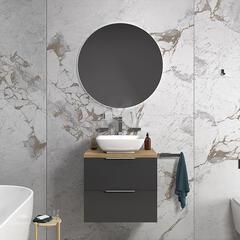 sonix grey 600 wall hung bathroom unit with oak countertop