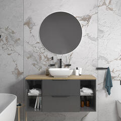 sonix grey 1200 vanity basin unit with oak worktop