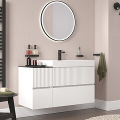 jasmine 1000 fluted white wall vanity with white basin 1 side unit