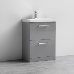 nuie arno grey 600 floor vanity basin unit with drawers