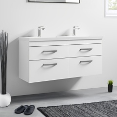 nuie athena gloss white 1200 wall hung double sink unit with four drawers