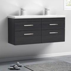 nuie athena black 1200 wall hung vanity basin unit with drawers