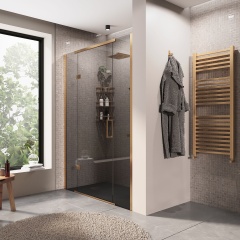 havana gold 1400 inline hinged recess shower door smoked glass