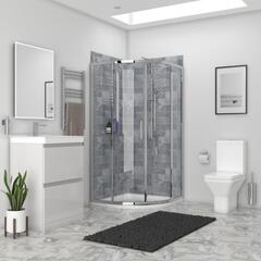 Shower Suite with grey bathroom furniture with close coupled toilet 