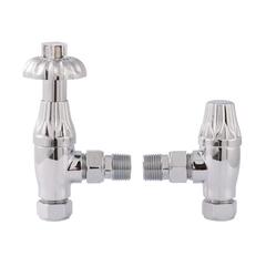 Chrome Angled Thermostatic Radiator Valves & Lock Shield Traditional Bathroom Accessory