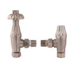 Satin Nickel Angled Thermostatic Radiator Valves & Lock Shield Traditional Bathroom Accessory