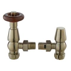 Satin Nickel Chelsea Angled Traditional Bathroom Thermostatic Radiator Valves & Lock Shield