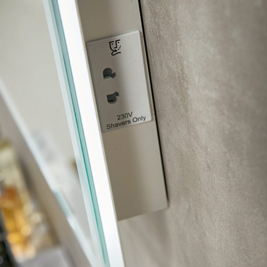 Close-up of Shaver Socket for Bathroom City LED Mirror Close-up of Shaver Socket for Bathroom City Illuminated Mirror