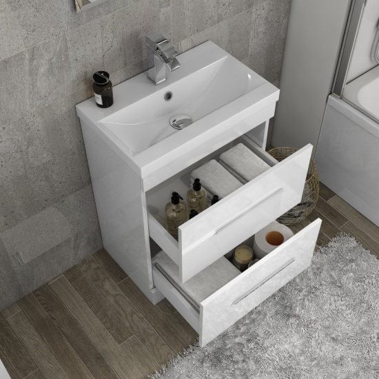 Patello 600mm White Vanity Unit And Basin 2 Draws