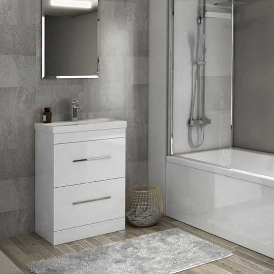 Patello 600mm White Vanity Unit And Basin 2 Draws Patello 600mm White Vanity Unit And Basin 2 Draws