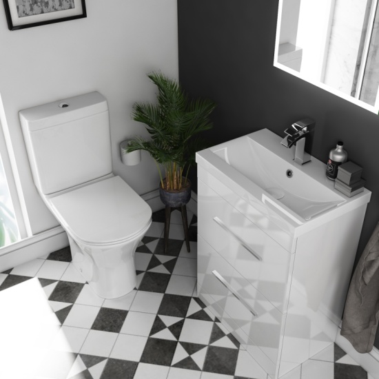 Patello 600mm White Vanity Unit And Basin 2 Draws Patello 600mm White Vanity Unit And Basin 2 Draws