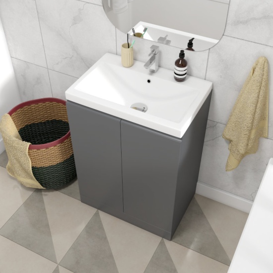 Mercury 600mm Bathroom Vanity Unit Grey And Basin