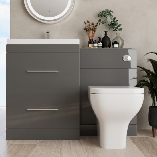 Complete Patello Grey L Shape Shower Bath Suite incl Sink cabinet Toilet and Taps. Extra Product Image For Complete Patello Grey L Shape Shower Bath Suite Incl Sink Cabinet Toilet And Taps. 2