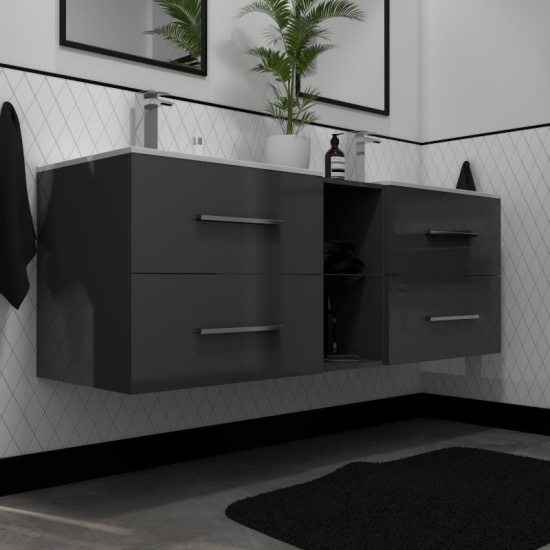 his and her double vanity unit luxury gloss grey vanity unit