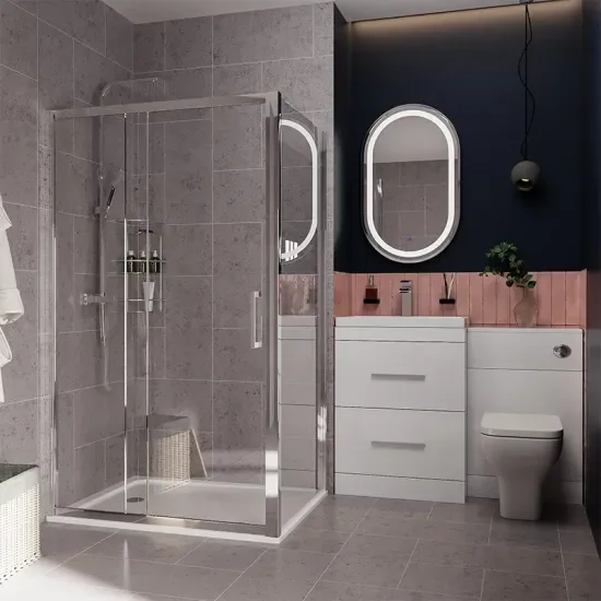 Patello White Combi Vanity Toilet And Shower Sliding Door Enclosure Suite