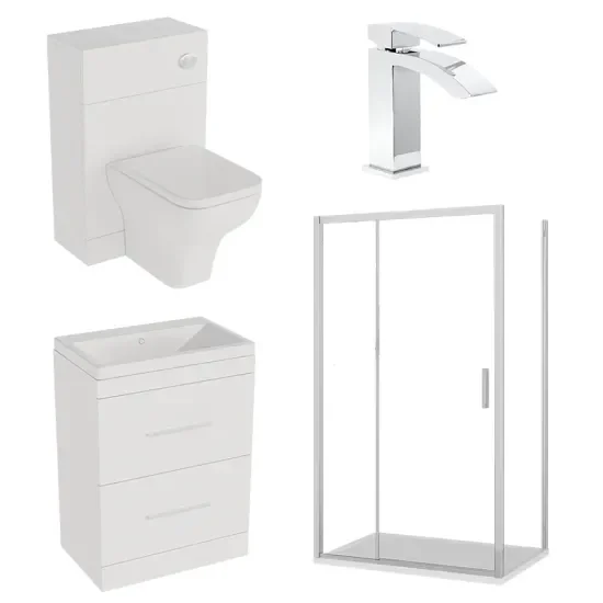 Patello White Combi Vanity Toilet And Shower Sliding Door Enclosure Suite Patello White Combi Vanity Toilet And Shower Sliding Door Enclosure Suite
