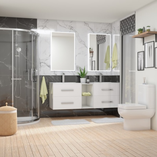 Sonix 1500 Wall hung Double Basin Vanity Unit White
