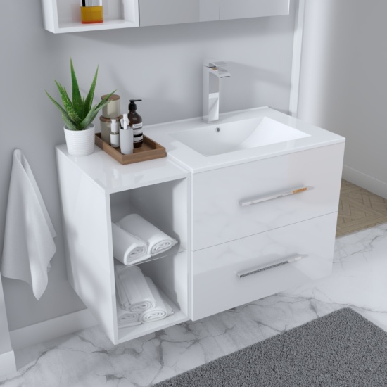 White Bathroom Vanity unit  Small Wall Hung Vanity unit for small bathrooms