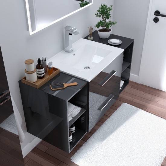 Gloss Grey Bathroom Furniture  Space saving bathroom vanity unit